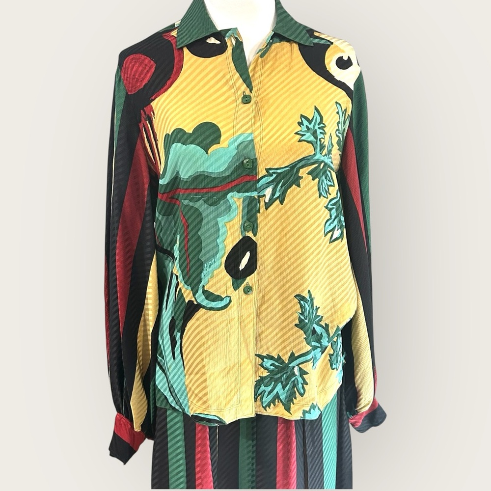 Michaele Vollbracht Late 70s Early 80s Silk Set Blouse‎ M Skirt 10 Scarf Vintage - Picture 10 of 16